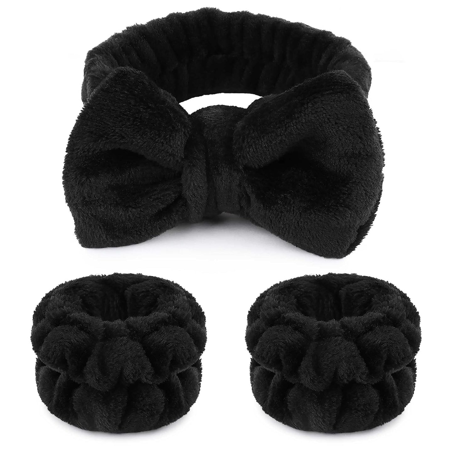 Diademas de maquillaje - 1 diadema de spa negra +  2 muñequeras absorbentes 