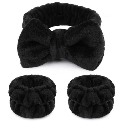 Diademas de maquillaje - 1 diadema de spa negra +  2 muñequeras absorbentes 