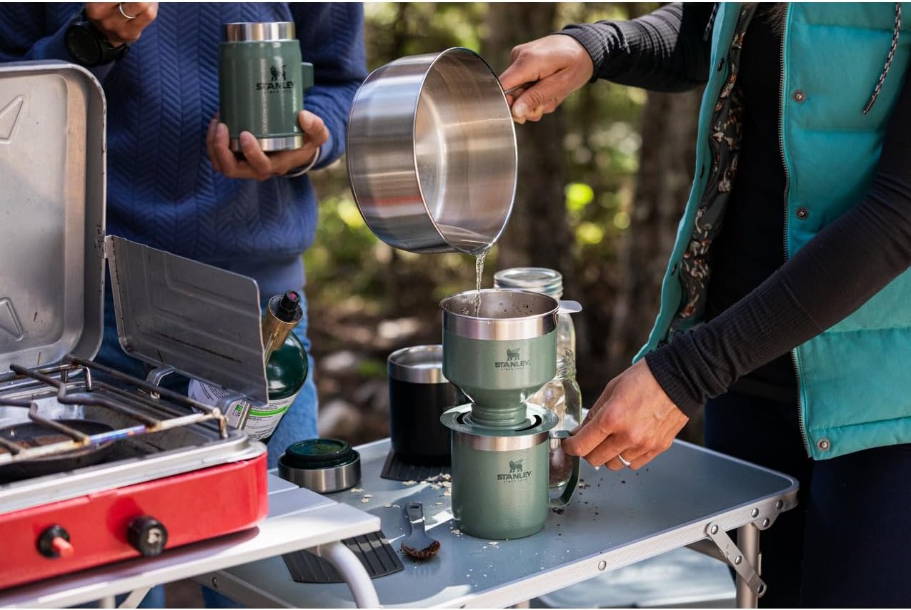Perfect Brew Pour over Set | 12 Oz Camp Mug with Lid Included | Drip Coffee Maker with Reusable Filter | Insulated Stainless Steel | Bpa-Free | Hammertone Silver