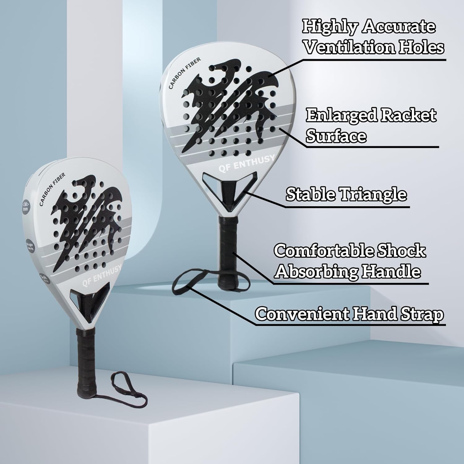 Paleta de pádel de fibra de carbono Q10 Pro | Forma de diamante | garganta mejorada con tres ramas | núcleo de espuma viscoelástica EVA