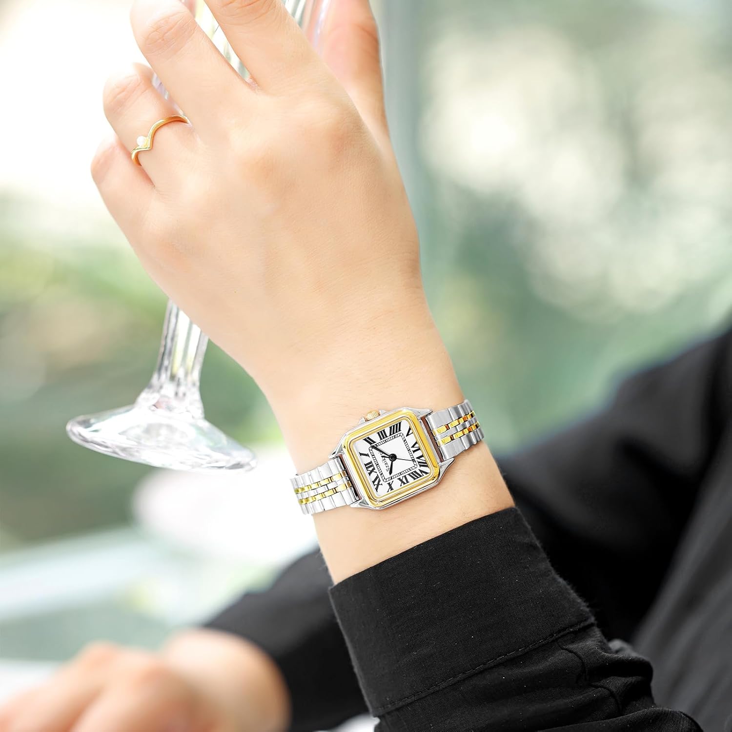 Reloj para Mujer Cuadrado 25 mm | Números Romanos | Movimiento Japonés | Correa de Acero o Cuero | Resistente al Agua (uso diario)