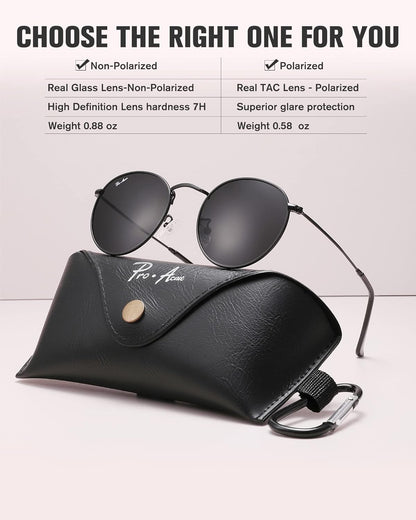 Pro Acme round Sunglasses for Women Men Classic Retro Circle Metal Sun Glasses 100% Real Glass Lens