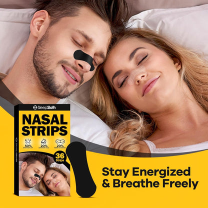 SleepSloth Tiras Nasales Extra Fuerza Negras | 36 Unidades | Alivio de Congestión, Ronquidos y Mejor Respiración | Adhesivo Hipoalergénico Piel Sensible
