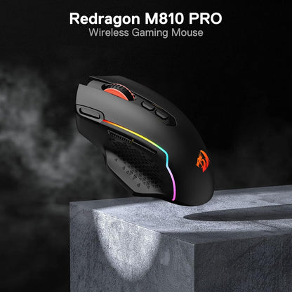 Redragon M810 Pro – Mouse Gaming Inalámbrico y Con Cable, 10,000 DPI, 8 Botones Macro, Rapid Fire, RGB