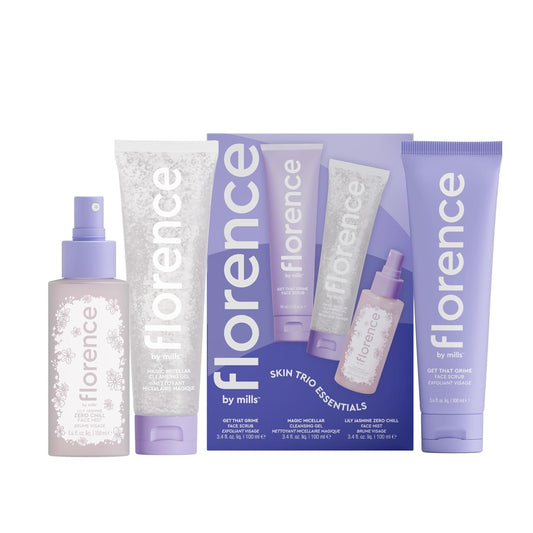 Florence by Mills Skin Trio Essentials Set | Set de Cuidado Facial con Limpiador Micelar, Exfoliante Suave y Tónico Hidratante – Vegano & Cruelty-Free