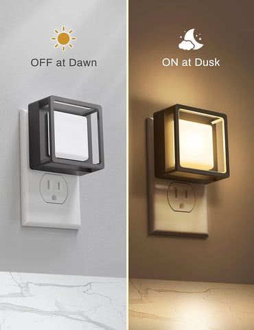 Luz Nocturna LED con Sensor Crepuscular [Pack x2] | Enchufable a Pared, Regulable de 0 a 60 lm, Ahorro Energético, para Dormitorio, Baño, Pasillo, Escaleras y Cuarto Infantil – Luz Blanca Suave