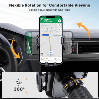 Soporte de Celular para Auto con Gancho Metálico — Rejilla de Aire | Operación con Una Mano | Rotación 360° | Universal iPhone/Android (Negro)
