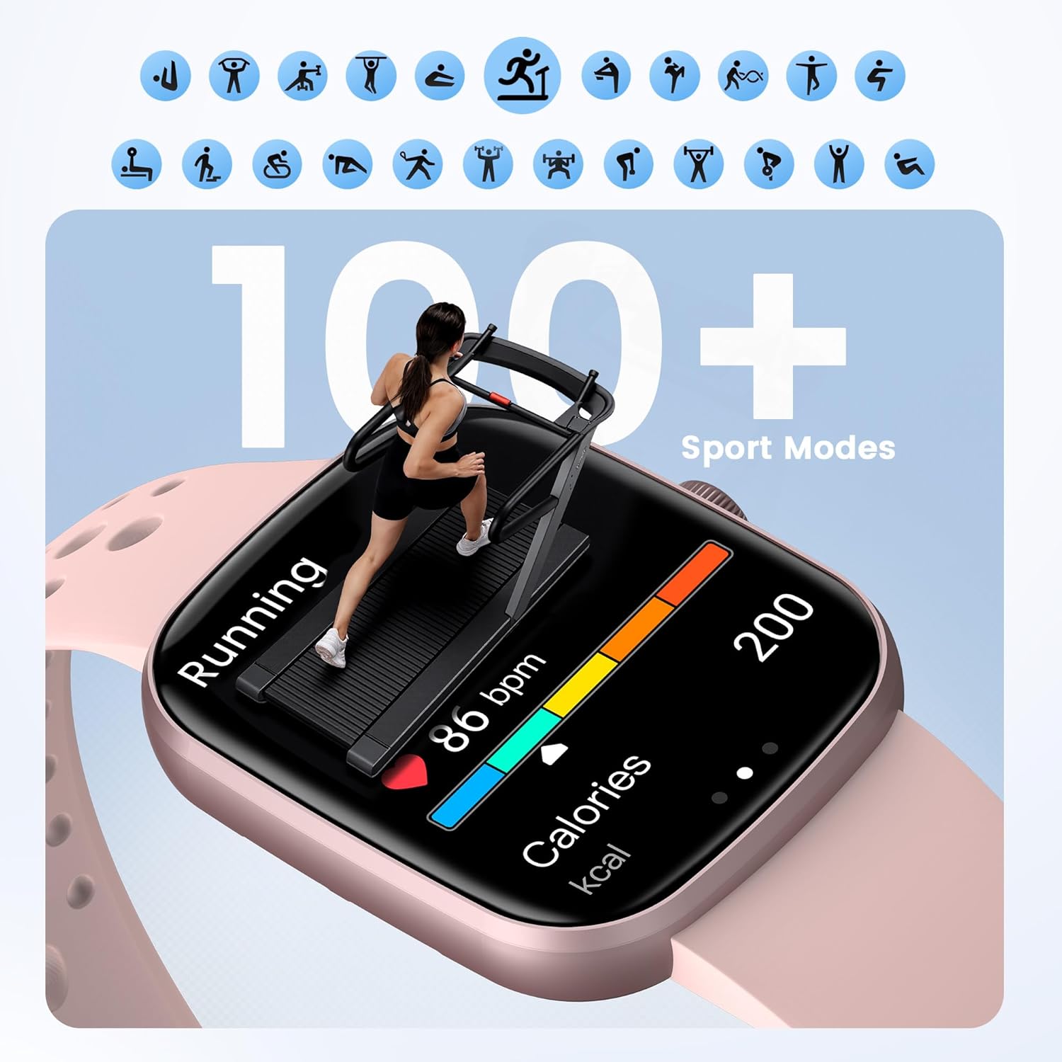 Smartwatch con respuesta de llamada | Reloj inteligente 1.96 pulgadas unisex | Actividad física con monitor de frecuencia cardíaca y sueño | Reloj deportivo | Impermeable | Color: Rosa