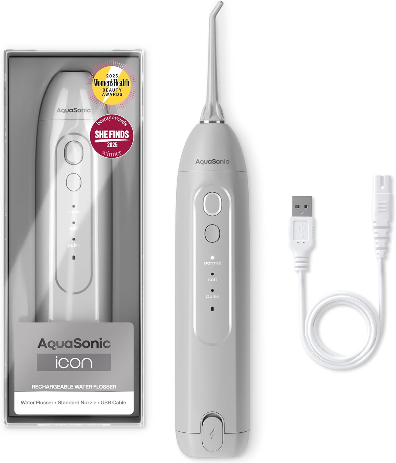 Irrigador Dental Portátil Icon – Flosser Eléctrico Recargable Inalámbrico, Resistente al Agua con 3 Modos, Punta de Chorro y Batería de Larga Duración – Ideal para Viajes, Brackets y Salud de Encías – Color Blush