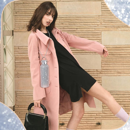 Botella térmica con diamantes de imitación con tapa | 750 ml | Aislado de acero inoxidable con diamantes de imitación de primera calidad | Color: Plata