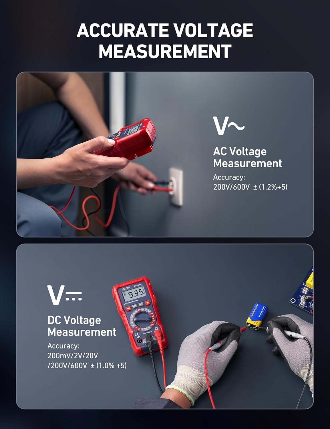 Multímetro Digital Tester de Voltaje – TRMS 2000 Cuentas, Medición Rápida y Precisa de Voltaje/ Corriente AC/DC, Resistencia, Diodos, Continuidad y NCV – Portátil (DM200M)