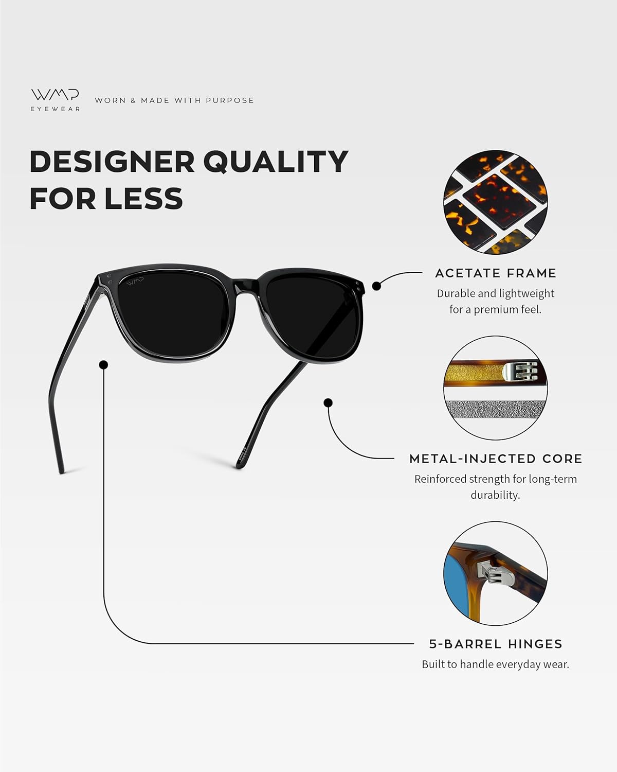 Gafas de Sol Cuadradas Planas Unisex – Estilo Retro Clásico con Lentes Polarizados UV400