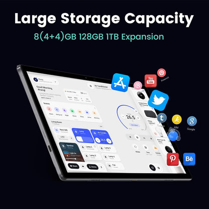 Tablet de 10.1" | Tableta de computadora de 8 GB 128G | Pantalla táctil IPS de 1280 x 800 | Cámara dual de 5+8 MP, Bluetooth, GMS, WiFi | Color: gris metálico