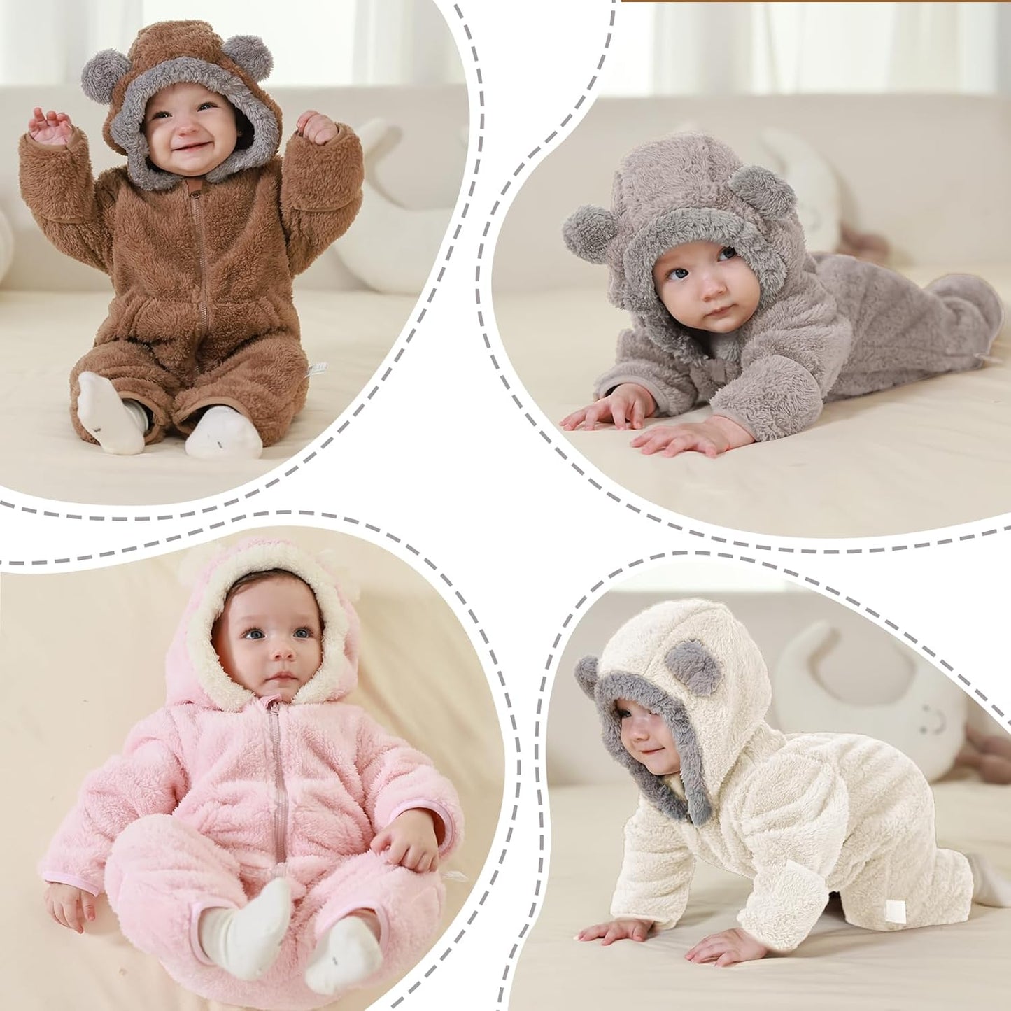 Traje Blanco de Oso para Bebé Recién Nacido con Mitones Plegables y Patucos para Niñas y Niños Ropa de Invierno de Vellón con Capucha Mameluco Traje de Nieve