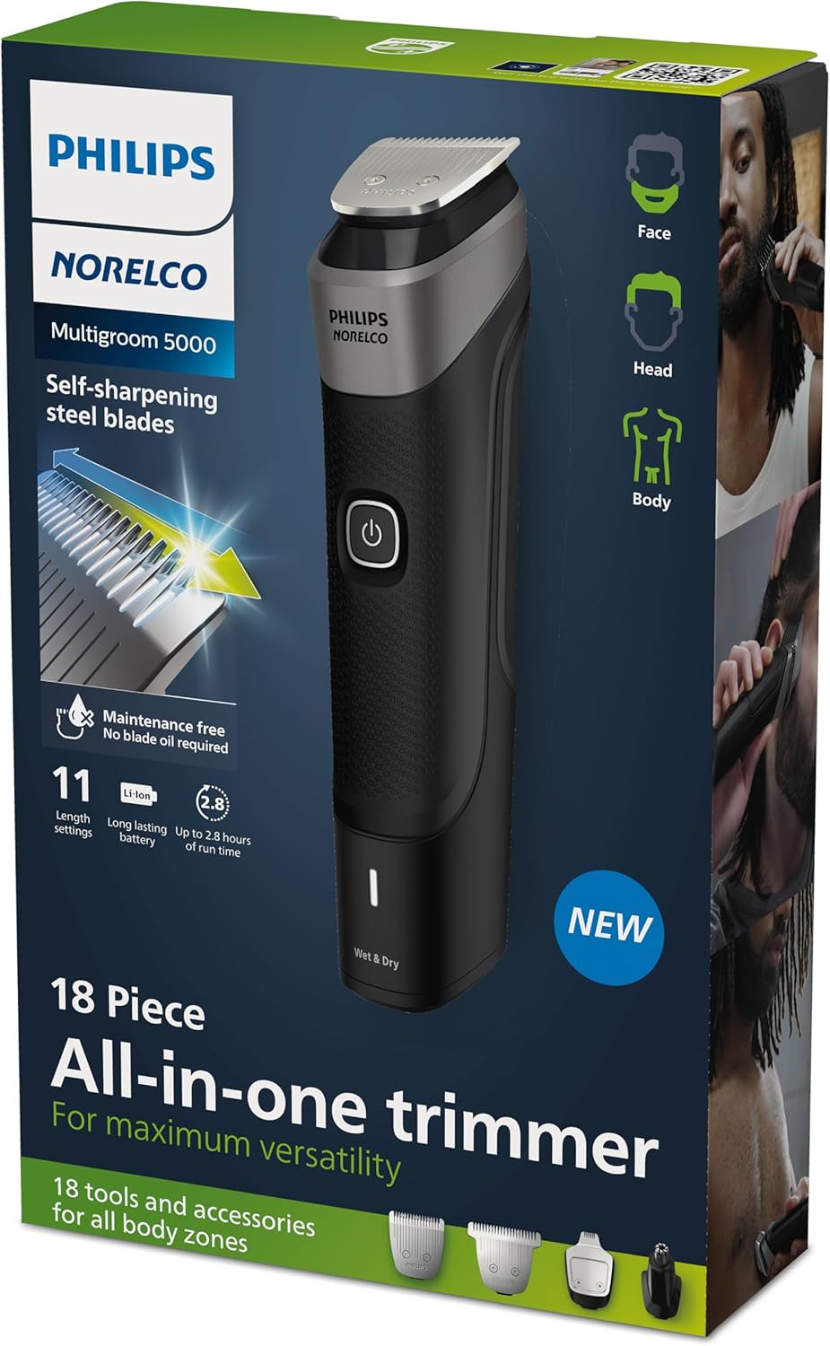 Philips Norelco Multigroom Series 5000 (MG5910/49) | 18 en 1 para Barba, Cabello, Cuerpo e Íntimo – Sin aceite