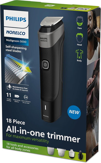 Philips Norelco Multigroom Series 5000 (MG5910/49) | 18 en 1 para Barba, Cabello, Cuerpo e Íntimo – Sin aceite