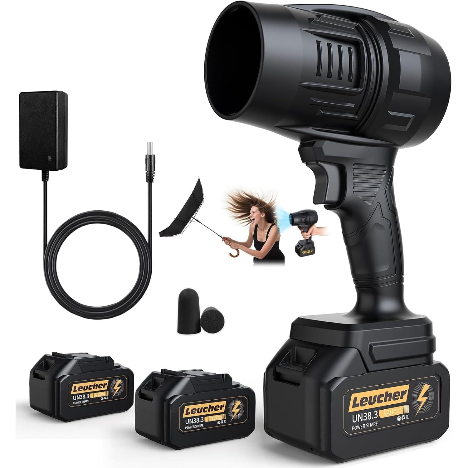 Soplador eléctrico inalámbrico con batería y cargador | soplador de aire turbo | 300000 rpm