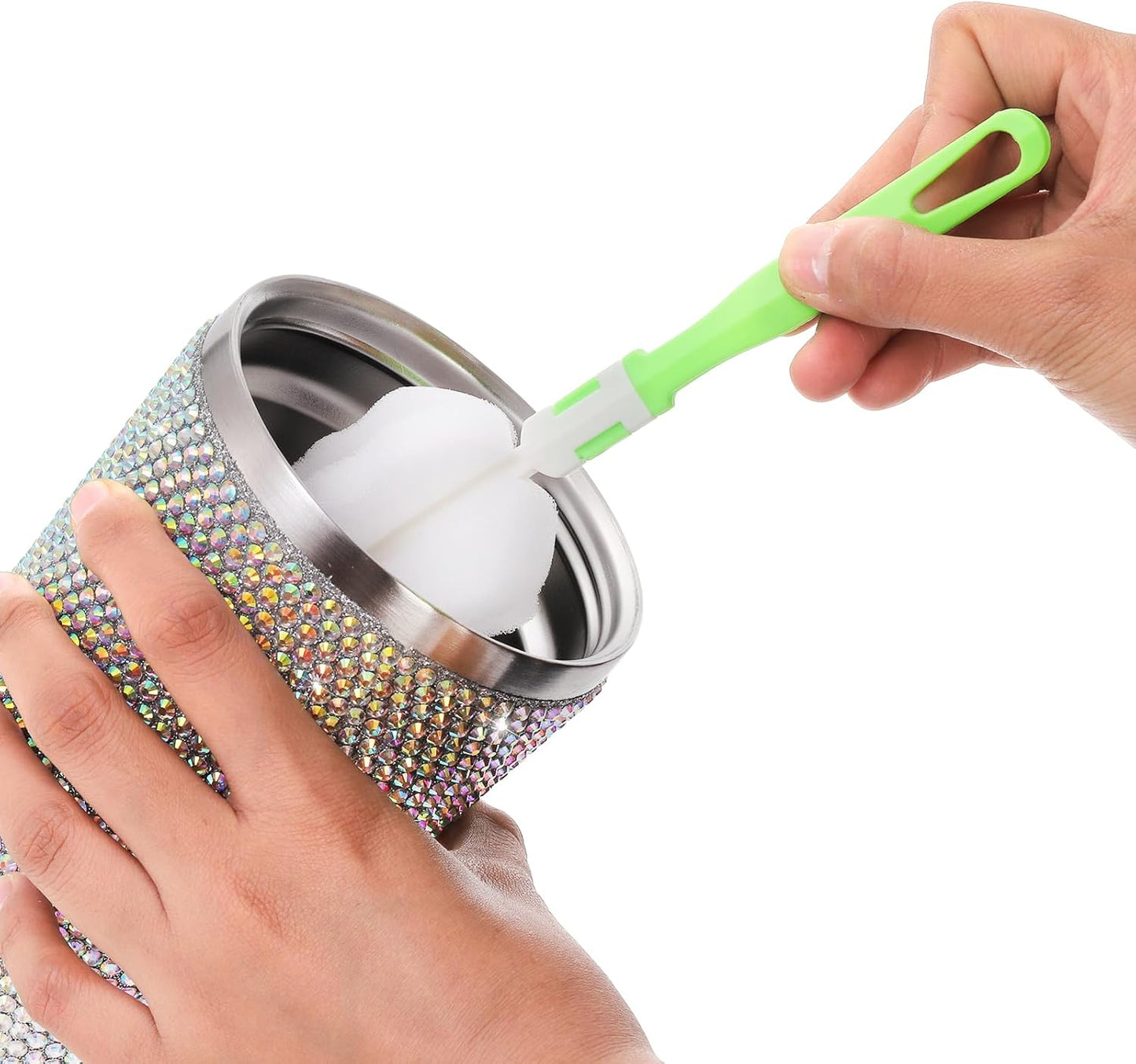 Vaso térmico con glitter y tapa | 798 ml | Aislado de acero inoxidable con diamantes de imitación de primera calidad | Color: Plata