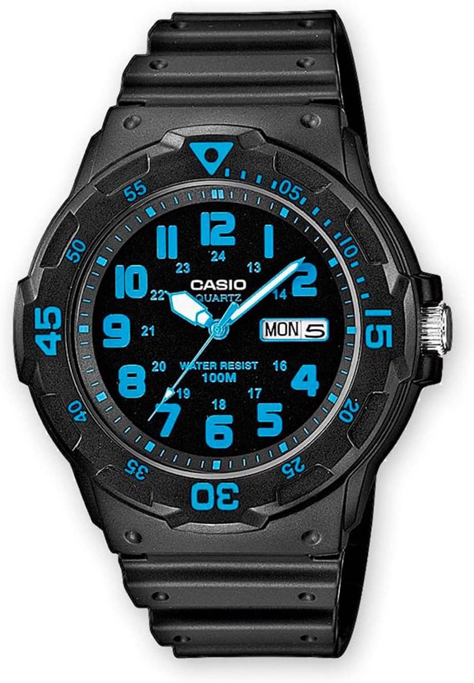 MRW200H Series | Unisex Analog Watch | 100M WR | Stainless Steel Case | Resin Band | 2 Hand Analog (HR, Min, SEC) | Date Display | Screw down Crown/Screw down Caseback | 3 Year Battery