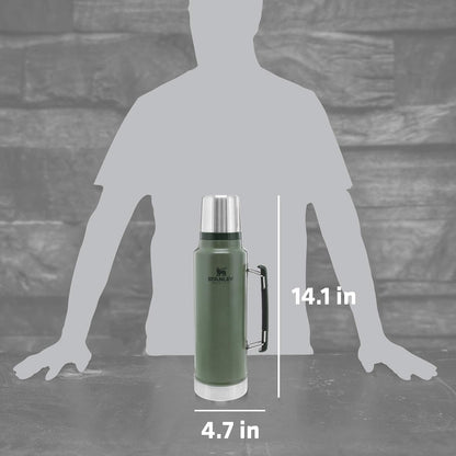 Classic Legendary Vacuum Bottle 1.5 Qt | Wide Mouth with Leakproof Cup Lid | Keep Drinks Hot or Cold | Packable for Travel | Insulated Stainless Steel Thermos | Bpa-Free | Hammertone Green