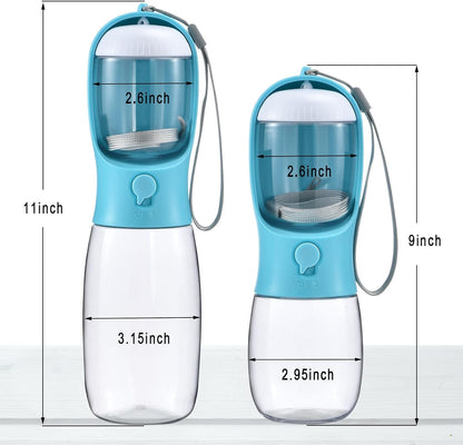 Botella de Agua para Perros con Contenedor de Alimento (2 en 1) | Portátil, Antifugas y con Filtro de Carbón – 10oz/300ml y 19oz/550ml | Accesorio de Viaje para Perros y Gatos