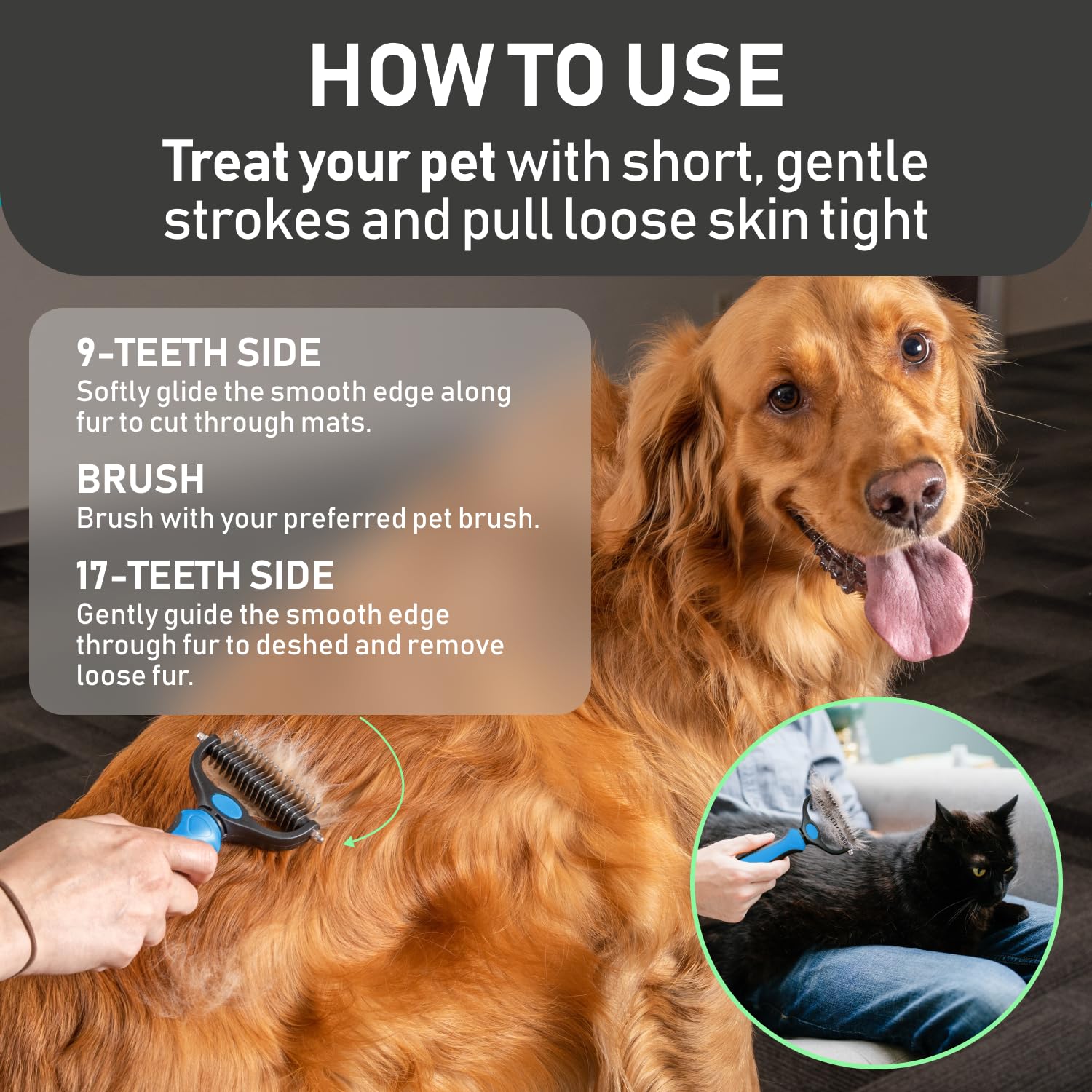 Maxpower Planet Rastrillo de Aseo para Mascotas | Herramienta 2 en 1 Deslanado & Desenredado | Cepillo Profesional para Perros y Gatos de Pelo Largo y Doble Capa – Reduce la Muda hasta un 95%