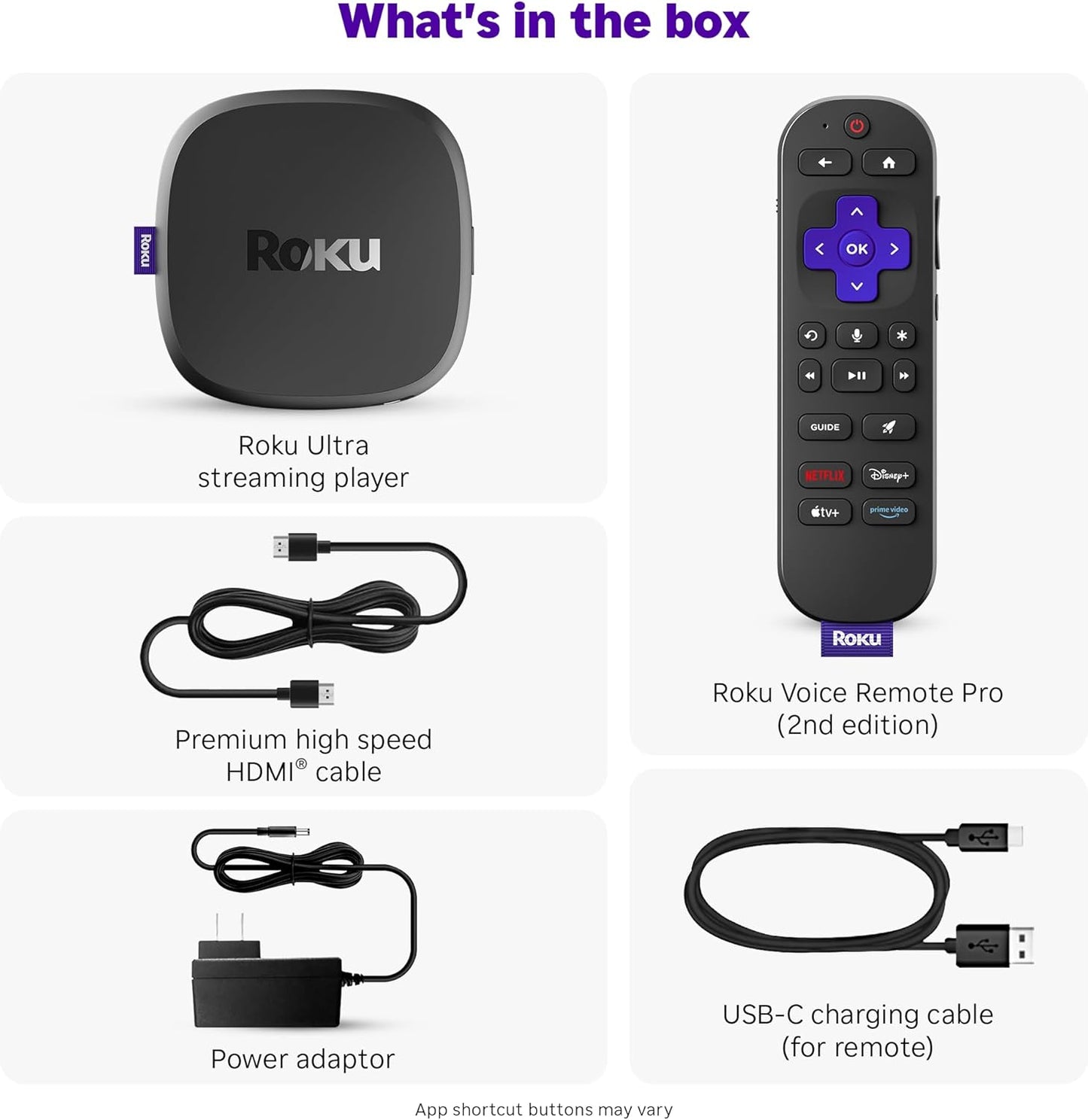 Roku Ultra – Reproductor de Streaming 4K HDR10+ con Dolby Vision & Atmos, Wi-Fi 6 y Bluetooth – Control Remoto Pro Recargable con Botones Retroiluminados – TV en Vivo y Contenido Gratis