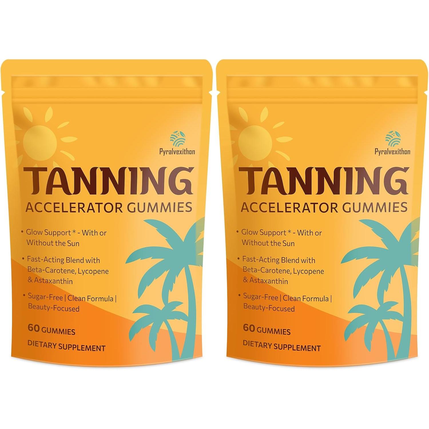 Pack x 2 Gomitas bronceadoras con astaxantina para mujeres y hombres | Suplemento de bronceado sin sol con betacaroteno, licopeno, colágeno y vitaminas | Radiancia e hidratación de la piel | Vegano