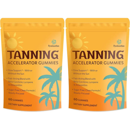Pack x 2 Gomitas bronceadoras con astaxantina para mujeres y hombres | Suplemento de bronceado sin sol con betacaroteno, licopeno, colágeno y vitaminas | Radiancia e hidratación de la piel | Vegano