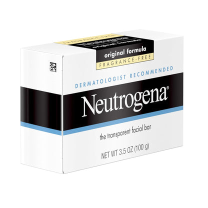 Neutrogena Original Fragrance-Free Facial Cleansing Bar with Glycerin, Pure & Transparent Gentle Face Wash Bar Soap, Free of Harsh Detergents, Dyes & Hardeners, 3.5 Oz