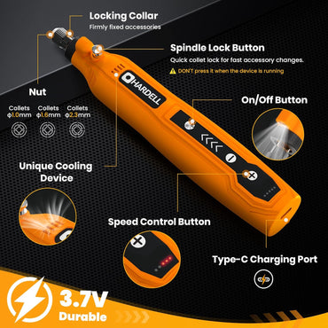 Mini Herramienta Rotativa Inalámbrica, 5 Velocidades (5,000–18,000 RPM) con 69 Accesorios, Recargable por USB 3.7V para Lijar, Pulir, Grabar, Perforar y Manualidades DIY