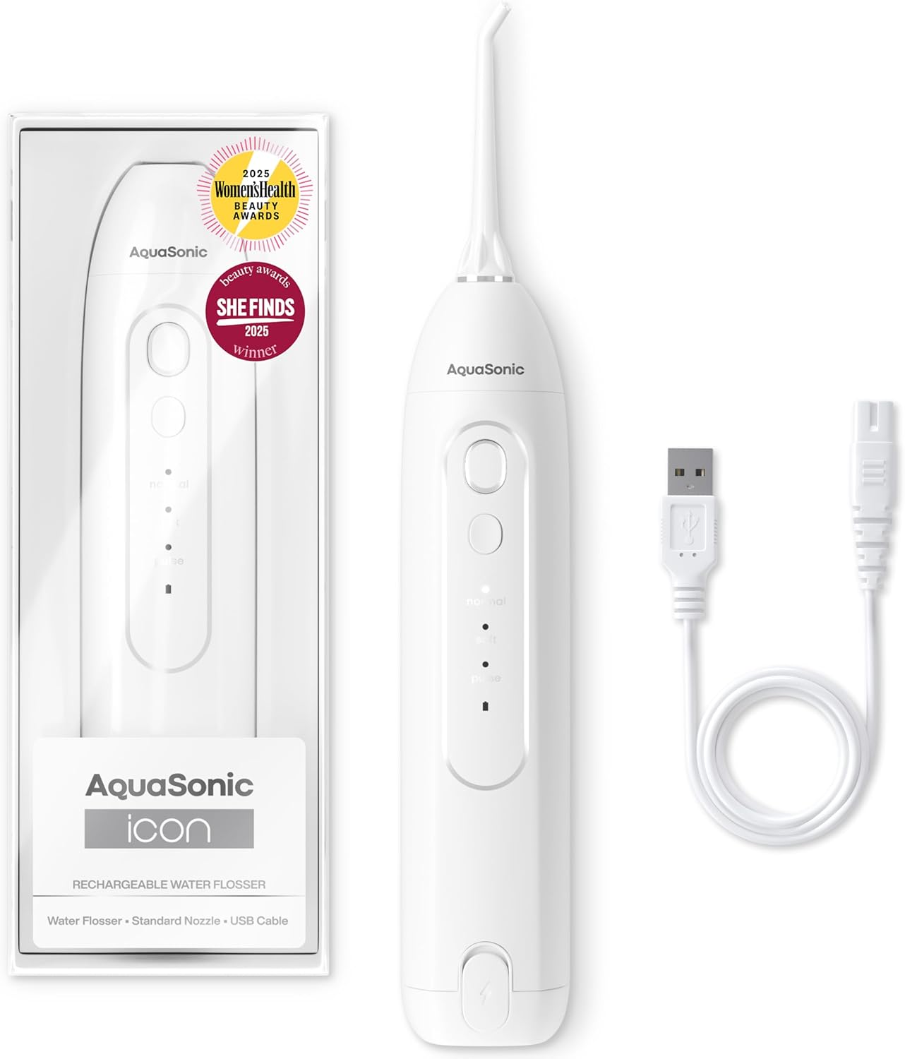 Irrigador Dental Portátil Icon – Flosser Eléctrico Recargable Inalámbrico, Resistente al Agua con 3 Modos, Punta de Chorro y Batería de Larga Duración – Ideal para Viajes, Brackets y Salud de Encías – Color Blush