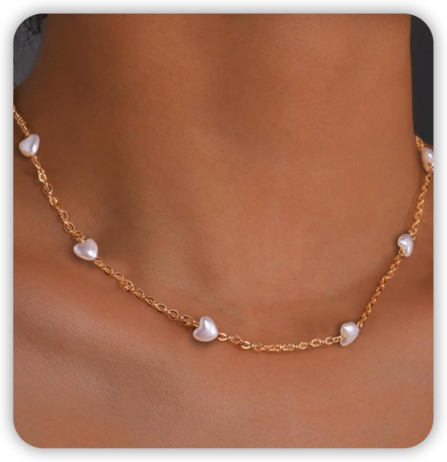 Collar de Perlas para Mujer – Choker de Perlas Barrocas con Colgante de Corazón en Oro 14K, Collar en Forma de Y Elegante para Bodas, Aniversarios y Cumpleaños