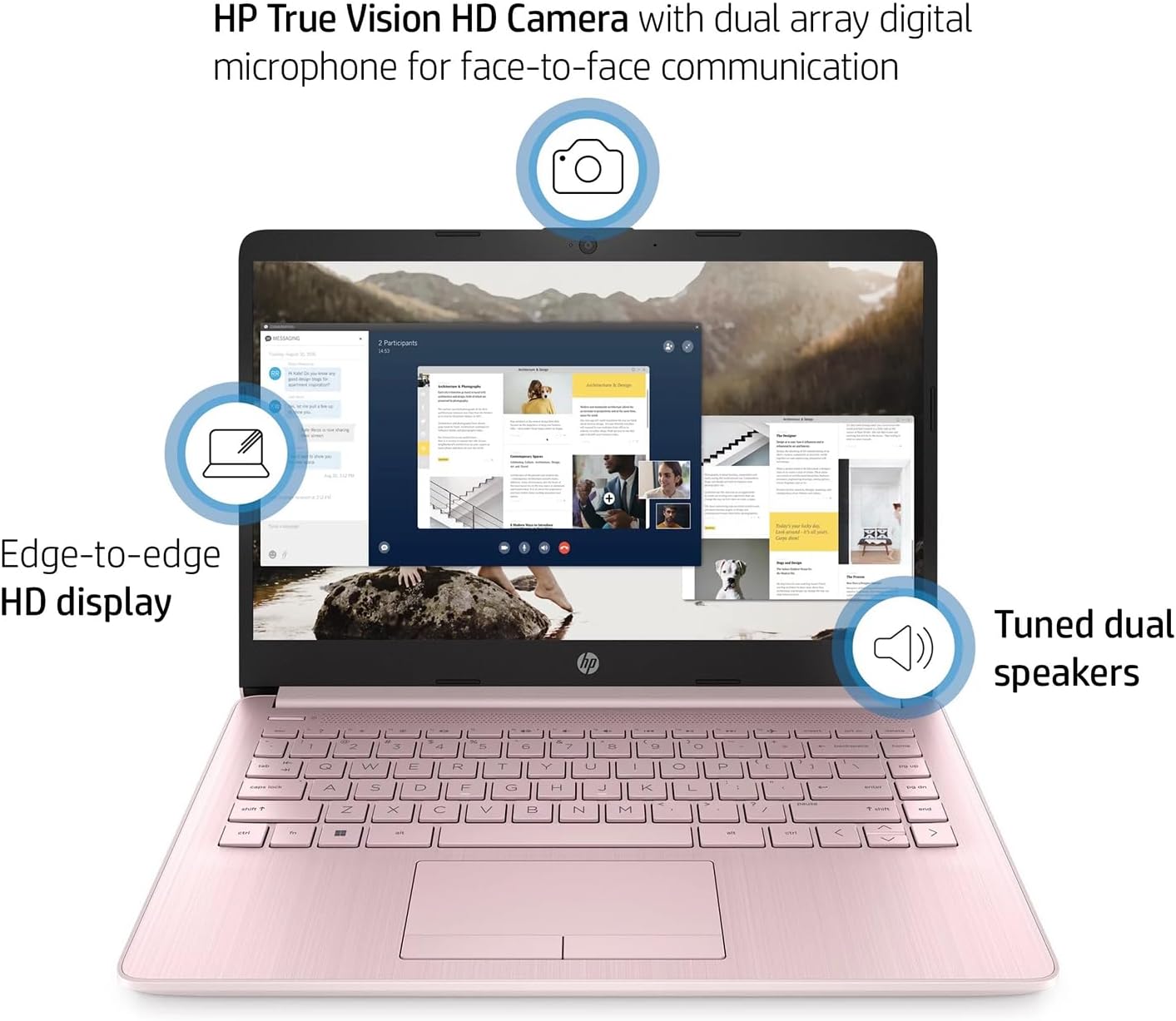 Laptop Rosa HD de 14 pulgadas | 16 GB de RAM | 64 GB eMMC | Intel Quad-Core N4120 | Cámara web | Windows 11 Home