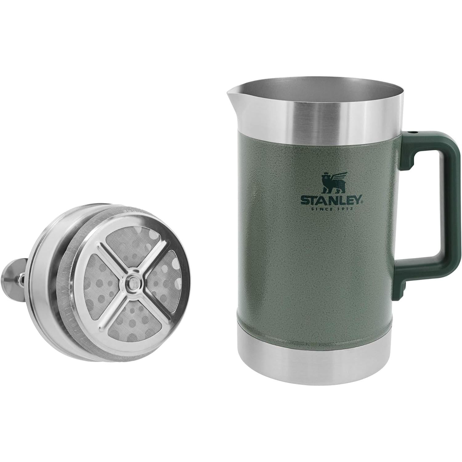Classic Stay-Hot French Press Coffee Maker 48 Oz | 5 Minute Brew, 4 Hours Hot | Mesh Filter for Coffee Grounds | Insulated Stainless Steel French Press | Bpa-Free | Hammertone Green