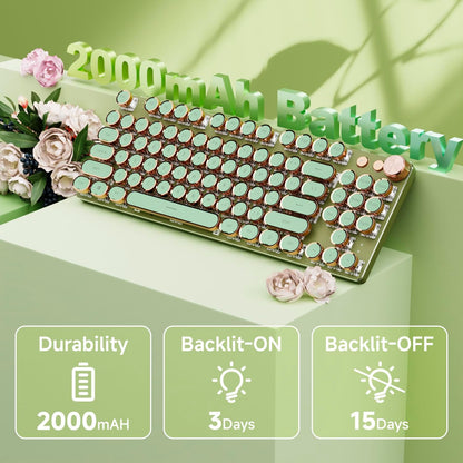 Teclado inalámbrico | 104 teclas estilo máquina de escribir mecánico con retroiluminación blanca | Perilla multimedia | Bluetooth/USB-C | Color: Verde