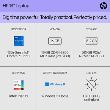 Laptop HP de 14 pulgadas | Pantalla FHD | Intel Core i7 | 16 GB de RAM + SSD de 512 GB