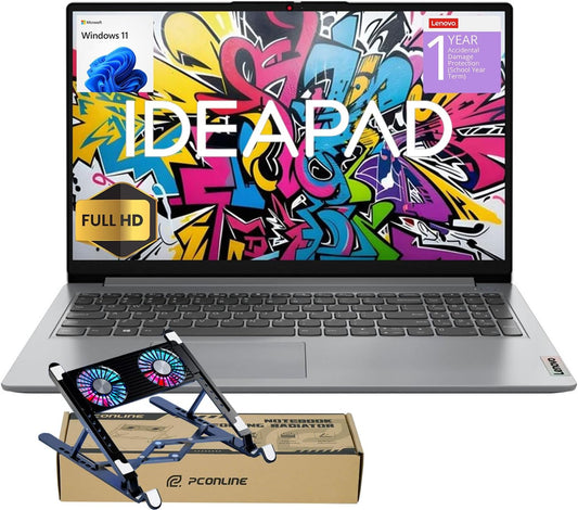 Ideapad 2025 Student Laptop, 15.6" FHD Display, Intel 4-Core CPU, 12GB RAM, 256GB SSD, Wi-Fi 6, Webcam, Windows 11, 1-Year ADP + Office 365 with 1TB Cloud, School & Home Use, W/Cooler Bundle