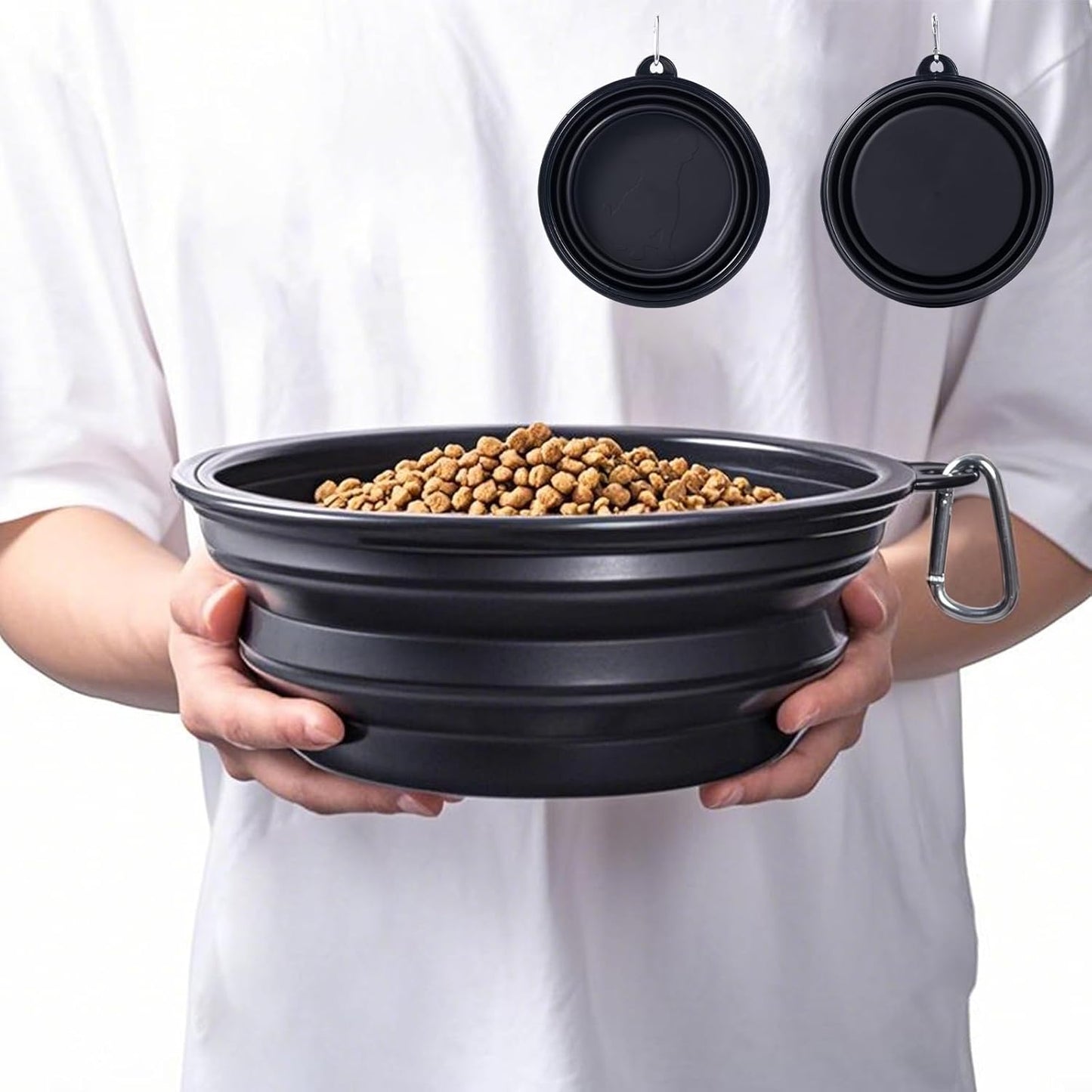 Bowls Plegables para Perros y Gatos (2 Pack) | Portátiles con Mosquetón para Agua y Comida | Viajes, Paseos y Camping