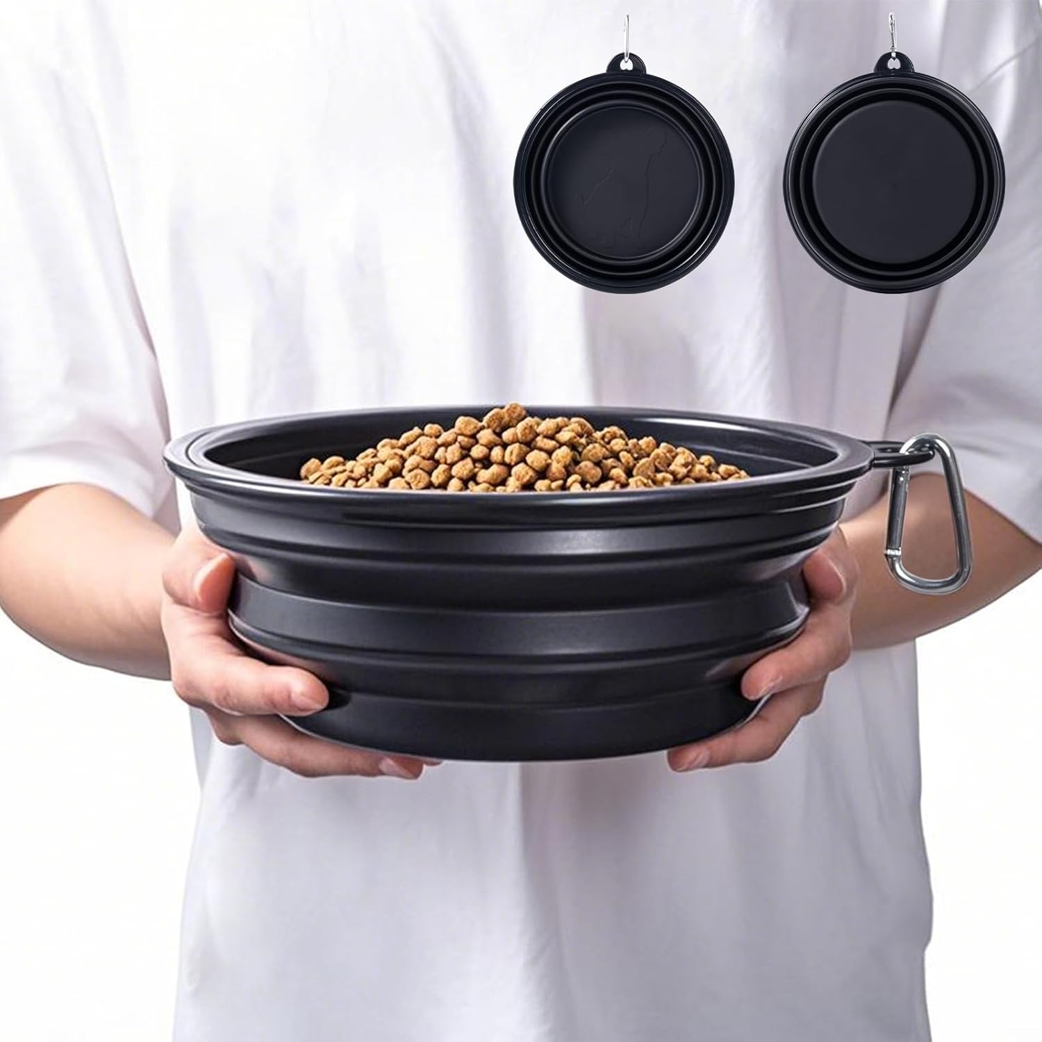 Bowls Plegables para Perros y Gatos (2 Pack) | Portátiles con Mosquetón para Agua y Comida | Viajes, Paseos y Camping