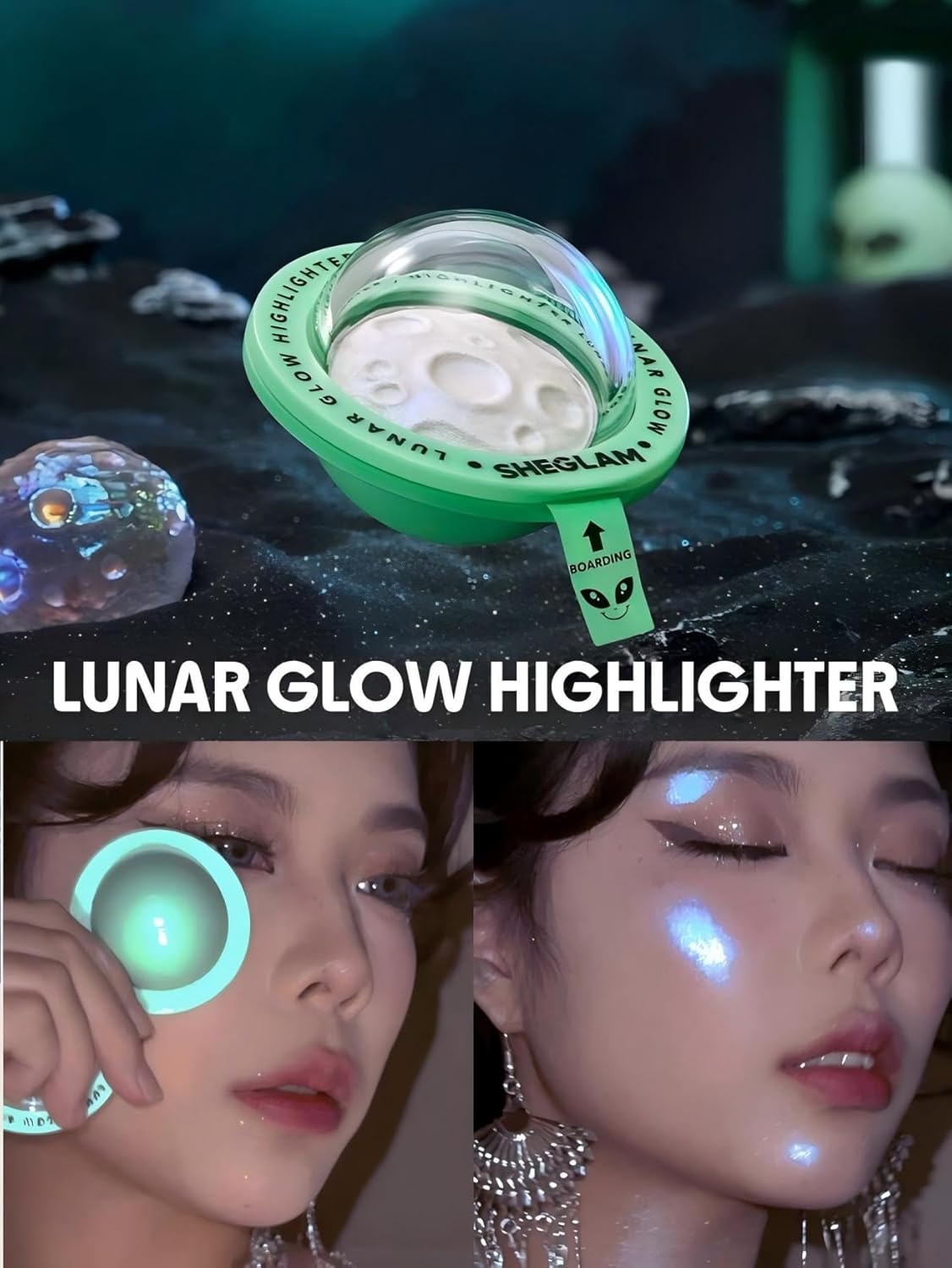 Iluminador facial Lunar Glow  | Con purpurina multicromática | Iluminador para ojos y rostro | Cremoso sedoso | Color: Neutro Stars