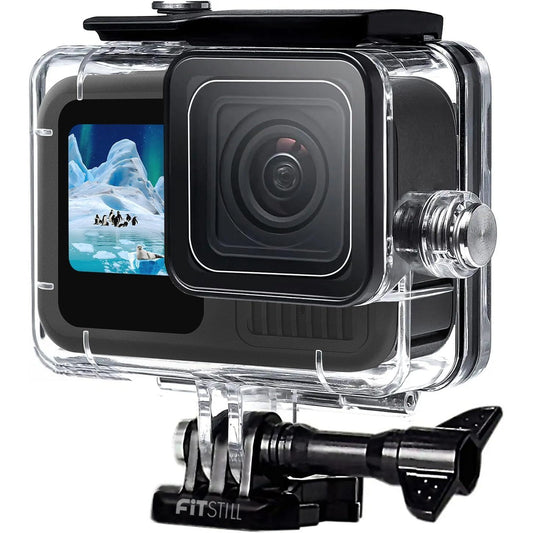 Carcasa Submarina 60 m para GoPro Hero 13/12/11/10/9 Black — Lente Plana de Vidrio, PMMA de Alta Resistencia, Herrajes de Acero Inoxidable, con 12 Insertos Antiempañantes
