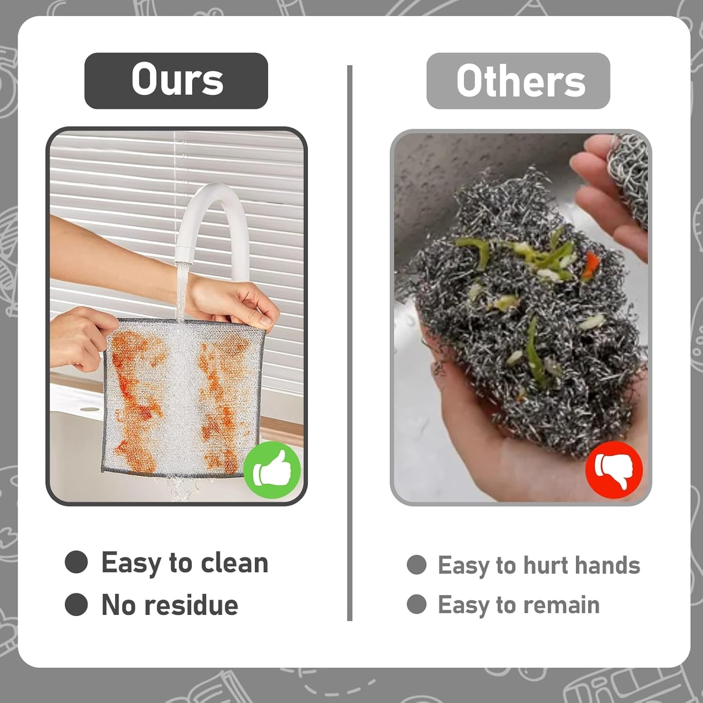 8 paños de lana de acero para lavar platos | Antirayas | Multiusos