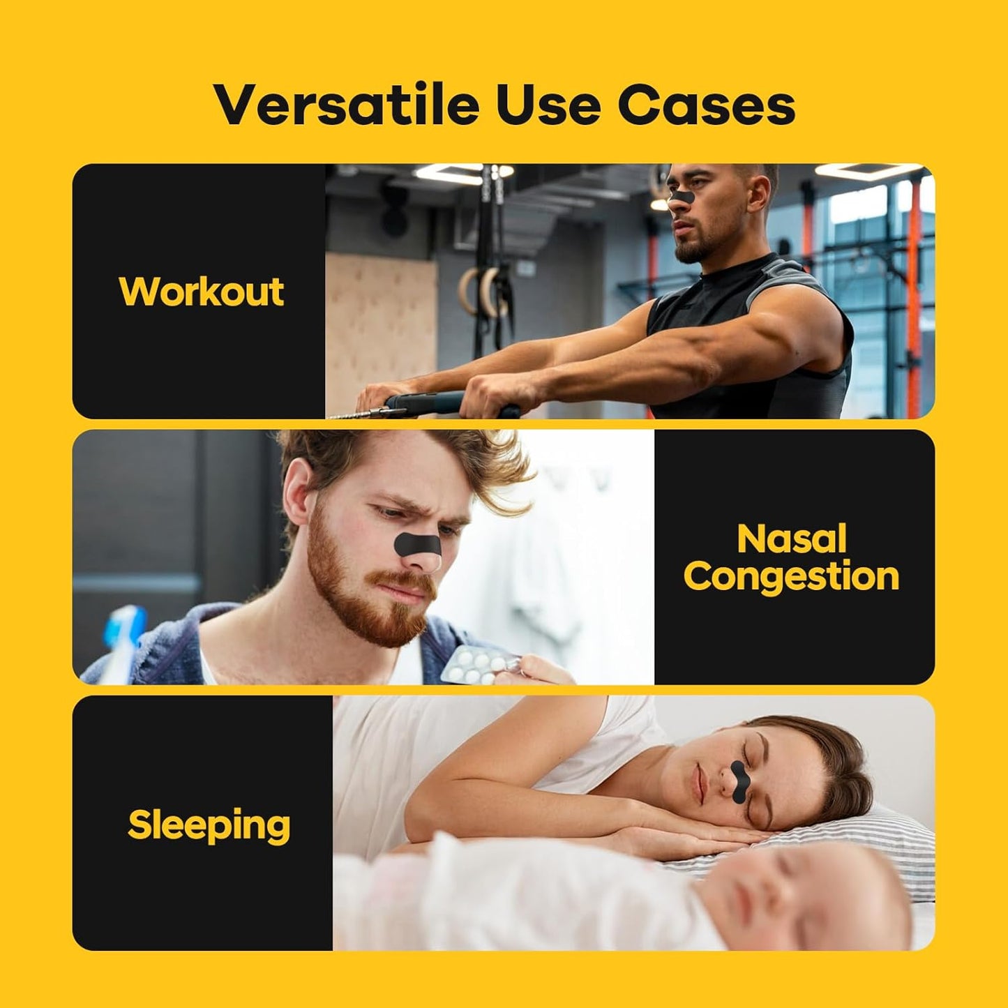 SleepSloth Tiras Nasales Extra Fuerza Negras | 36 Unidades | Alivio de Congestión, Ronquidos y Mejor Respiración | Adhesivo Hipoalergénico Piel Sensible