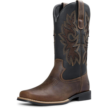 Botas vaqueras para hombre | Punta cuadrada | Botas occidentales con eje de malla transpirable | Botas de campo resistentes