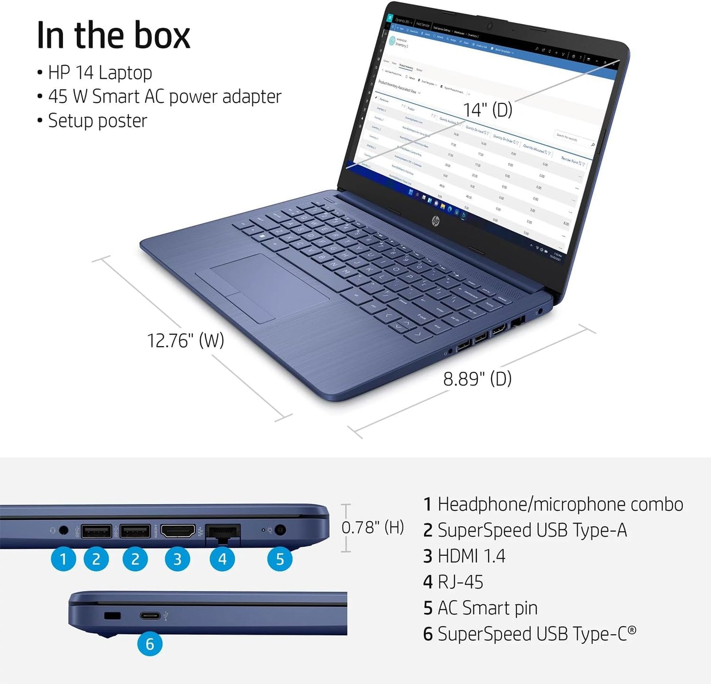 Laptop Azul pantalla HD de 14 pulgadas | 16 GB de RAM | 64 GB eMMC | Intel Quad-Core N4120 | Cámara web | Windows 11 Home