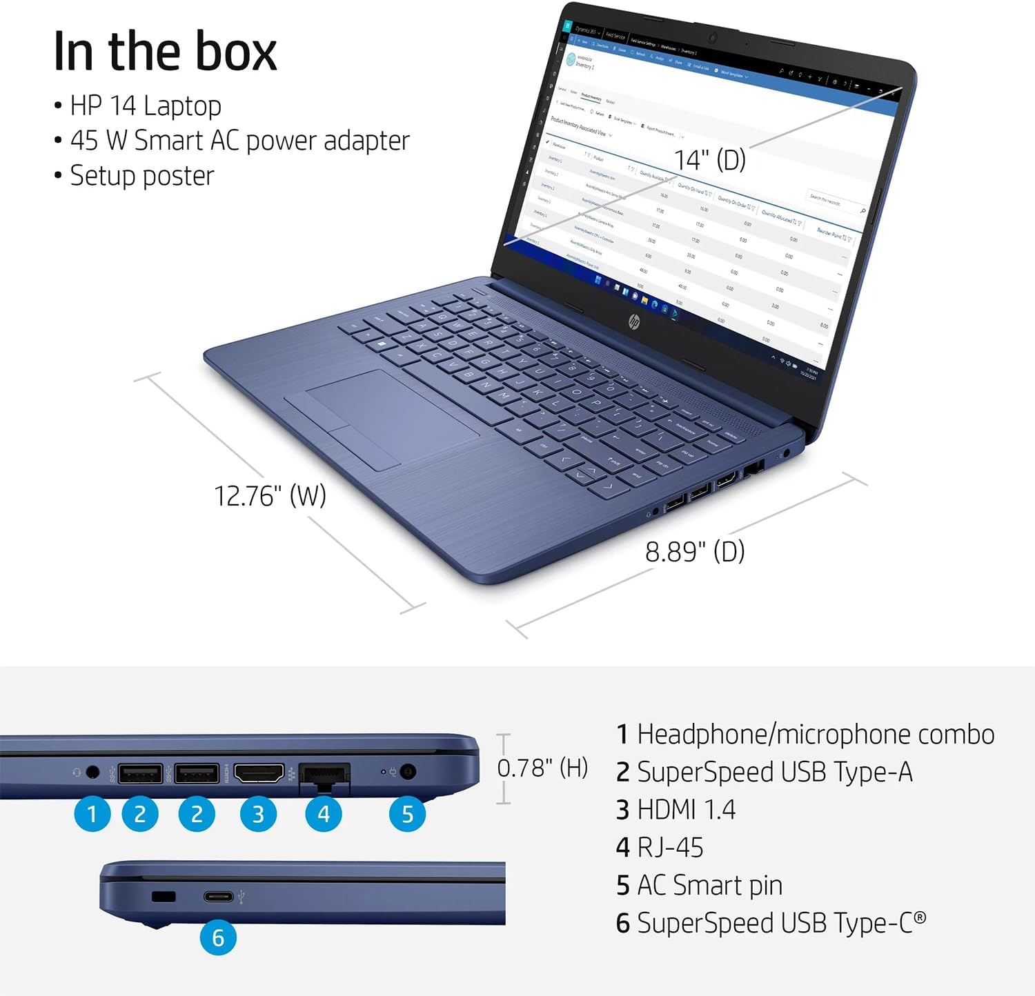 Laptop Azul pantalla HD de 14 pulgadas | 16 GB de RAM | 64 GB eMMC | Intel Quad-Core N4120 | Cámara web | Windows 11 Home