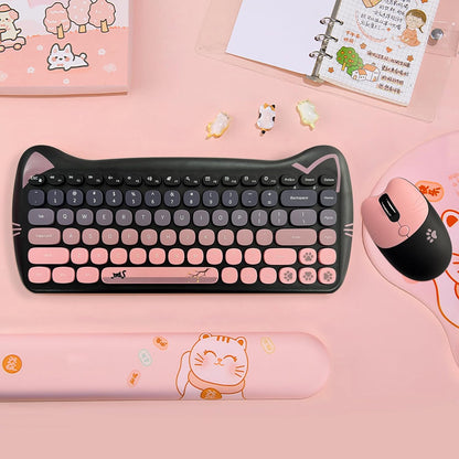 Teclado y mouse inalámbricos Gatito | Teclas silenciosas | 84 teclas | Color: Negro