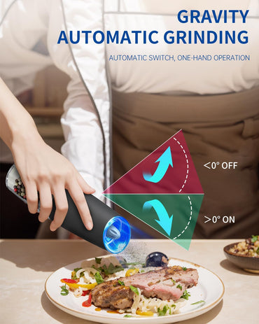 Set de Molinillos Eléctricos de Sal y Pimienta Automáticos con Luz LED, Ajuste de Grosor y Gran Capacidad – Operación por Gravedad, Cocina y BBQ