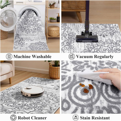 Alfombra de pasillo de 2 x 6 pies | Antideslizante | Diseño bohemia 